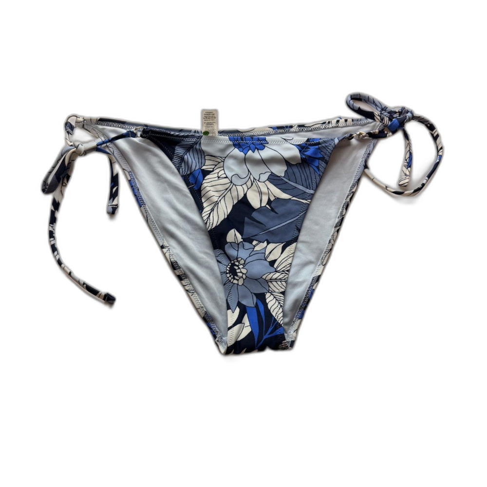 NWT Aerie Blue Floral Side Tie Bikini Bottoms Large Cheeky Swim Bottom